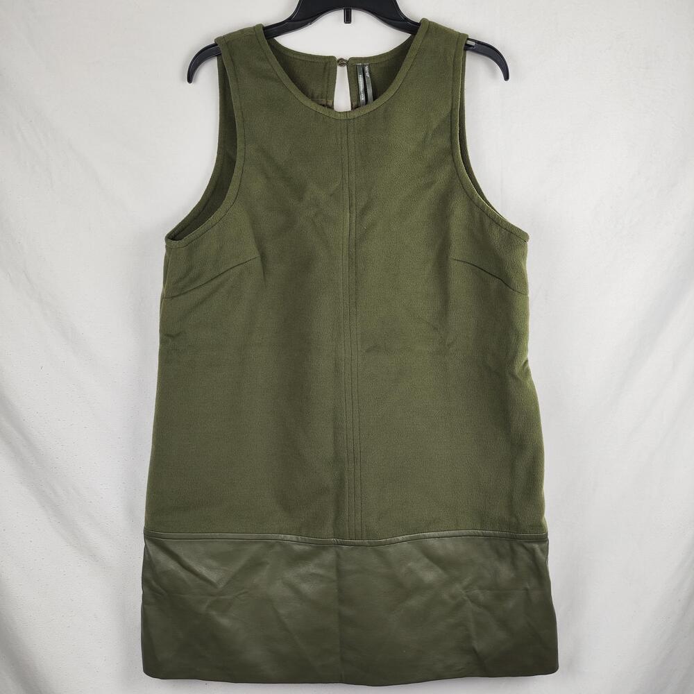Anthropologie Dress Womens XL Green Faux Leather Hem Sleeveless Shift Short